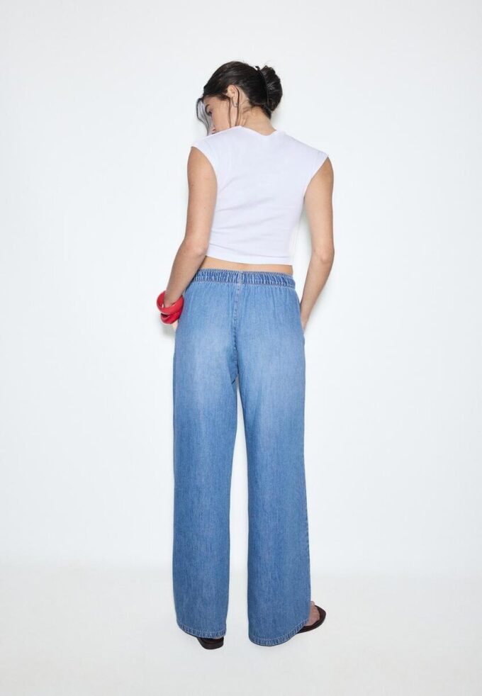 Pantalon fluide en denim à cordon de serrage Pantalon fluide en denim à cordon de serrage