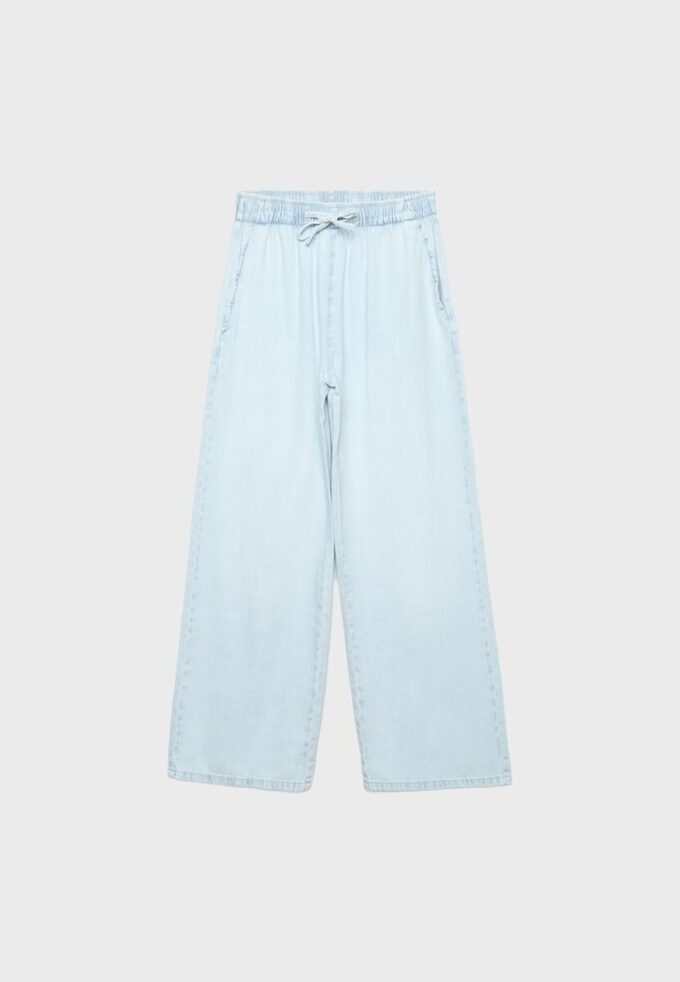 Pantalon fluide en denim à cordon de serrage Pantalon fluide en denim à cordon de serrage