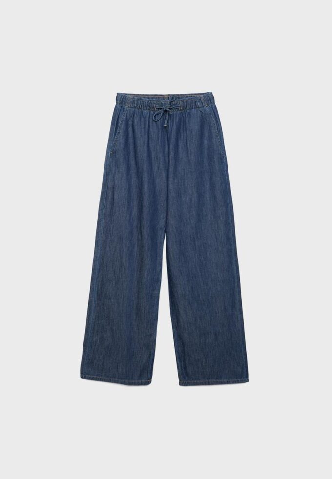 Pantalon fluide en denim à cordon de serrage Pantalon fluide en denim à cordon de serrage