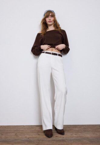 Pantalon élégant à jambes droites fluides avec ceinture