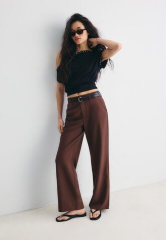 Pantalon élégant à jambes droites fluides avec ceinture