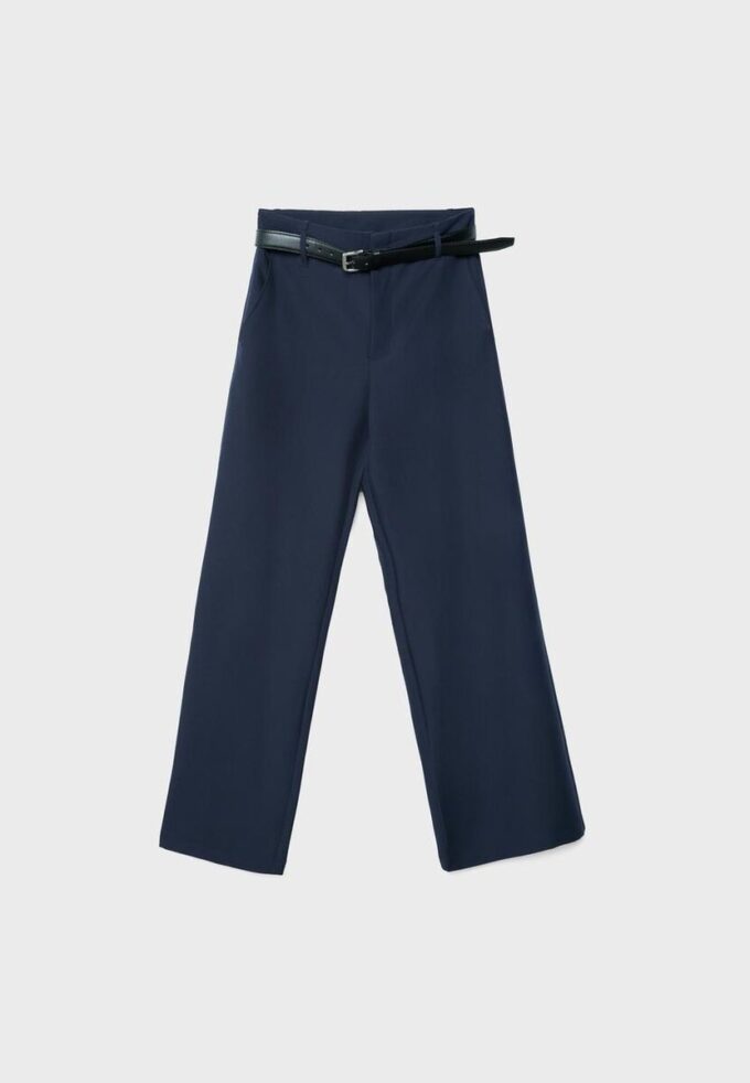 Pantalon élégant à jambes droites fluides avec ceinture