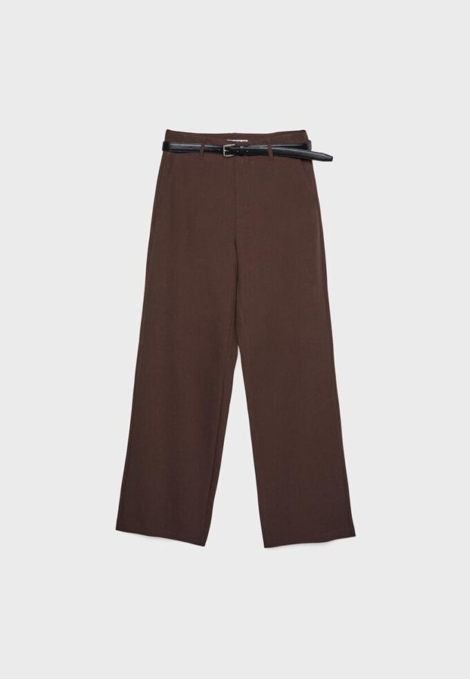 Pantalon élégant à jambes droites fluides avec ceinture