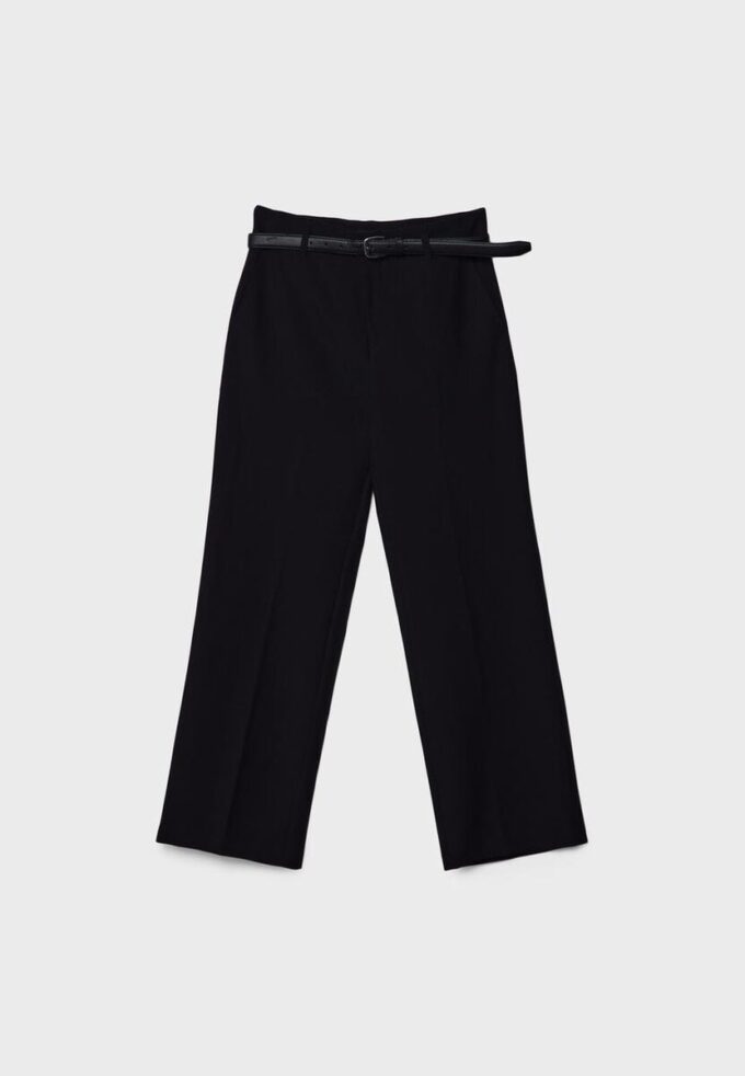 Pantalon élégant à jambes droites fluides avec ceinture