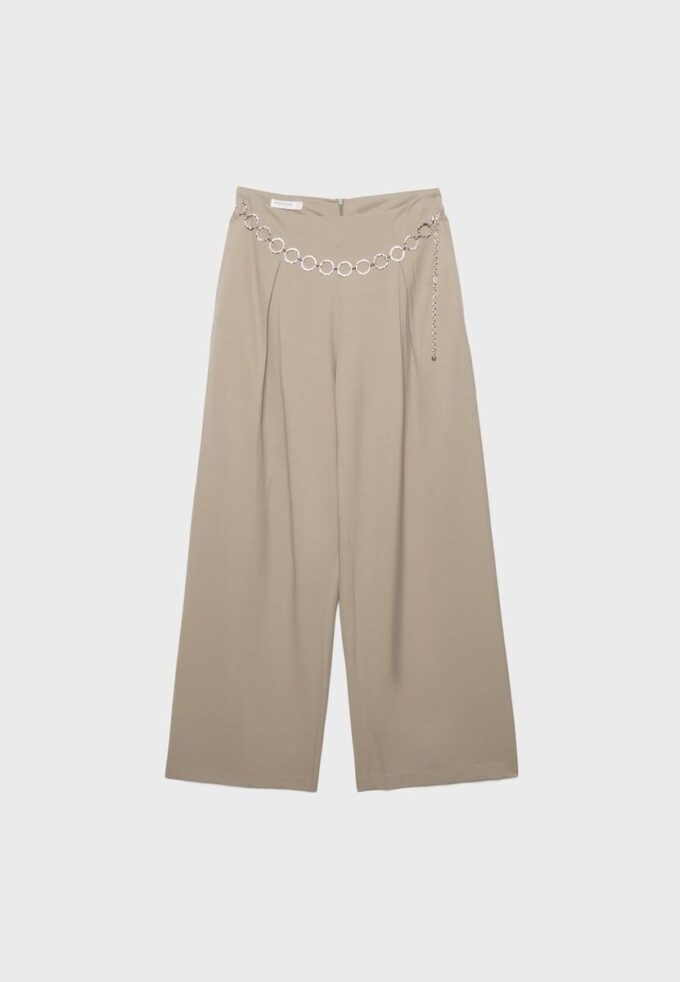 Pantalon à pinces en lyocell avec chaîne Pantalon à pinces en lyocell avec chaîne