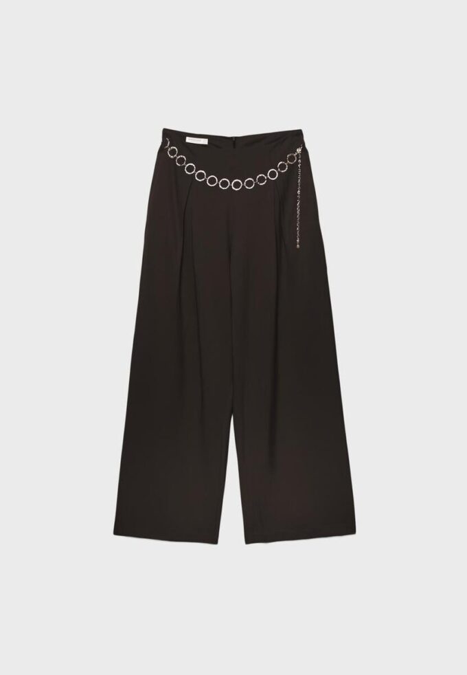 Pantalon à pinces en lyocell avec chaîne