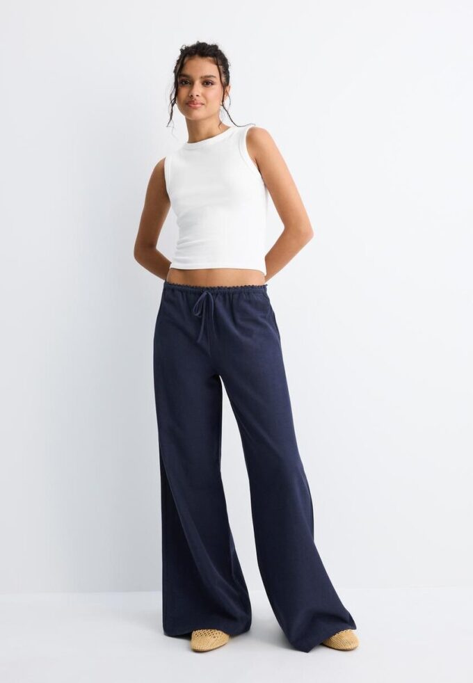 Pantalon Wide Leg effet lin