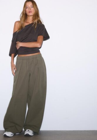 Pantalons baril en popeline avec cordons