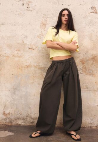 Pantalons baril en popeline avec cordons