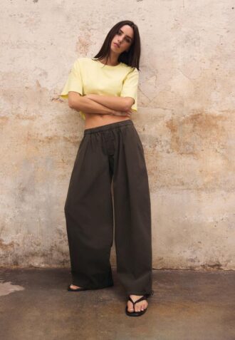 Pantalons baril en popeline avec cordons