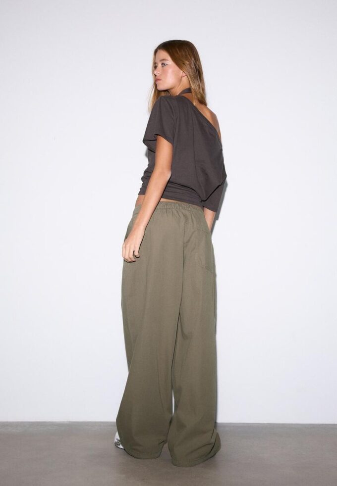 Pantalons baril en popeline avec cordons Pantalons baril en popeline avec cordons