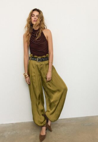 Pantalons sarouel en satin avec ceinture