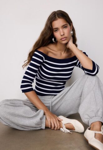 Pull ajusté en maille rayée