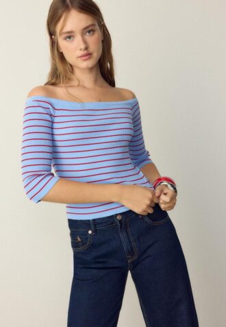 Pull ajusté en maille rayée