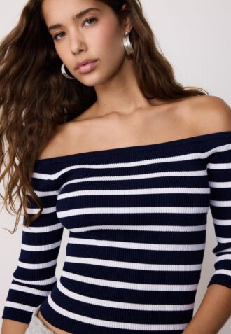 Pull ajusté en maille rayée