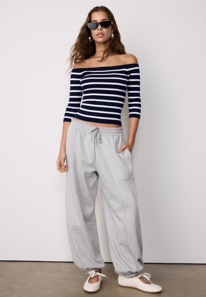 Pull ajusté en maille rayée