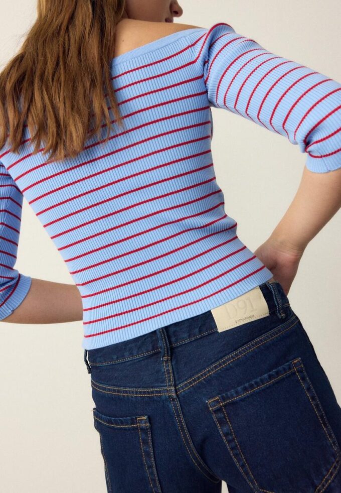 Pull ajusté en maille rayée