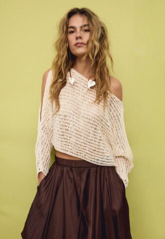 Pull-cape en maille avec ruban