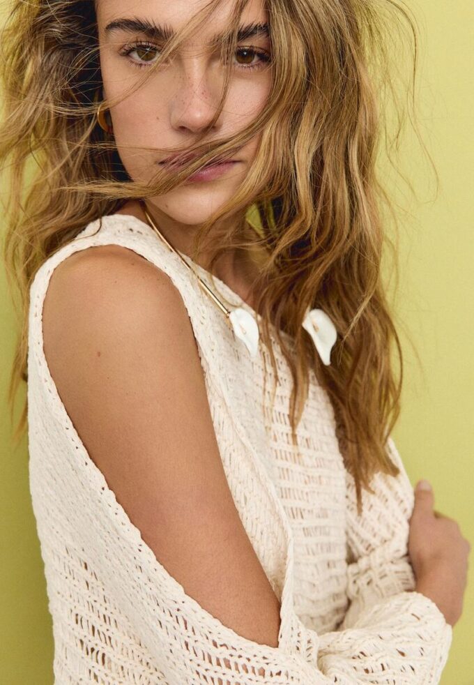 Pull-cape en maille avec ruban