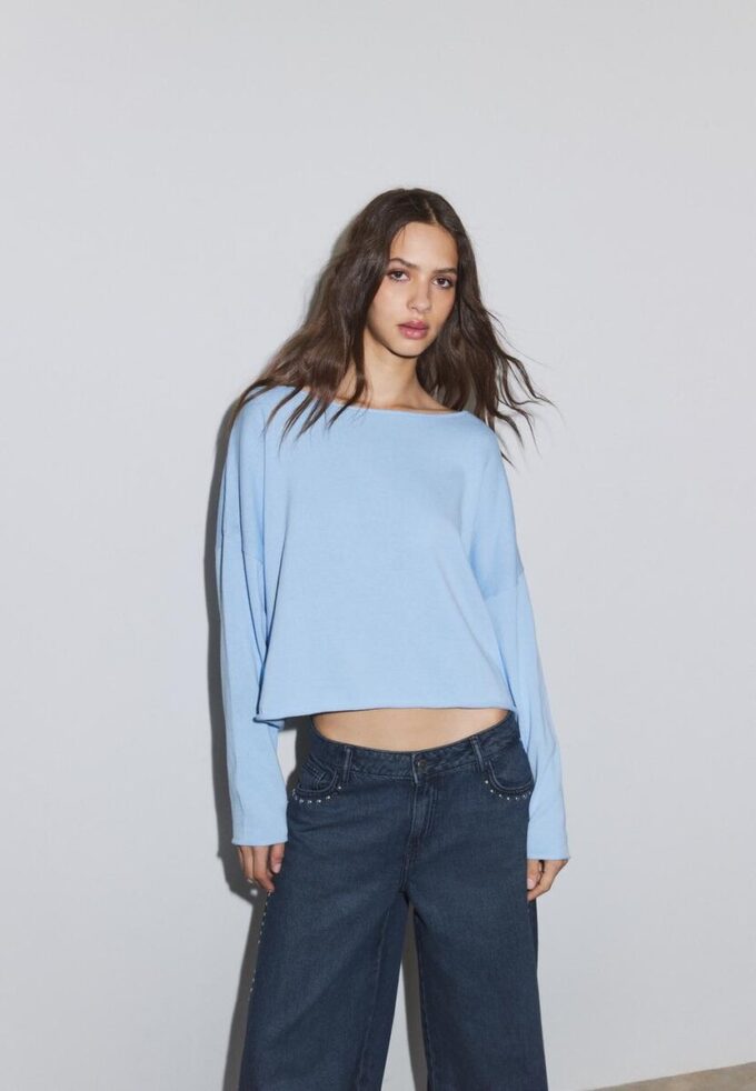 Pull court à col bateau