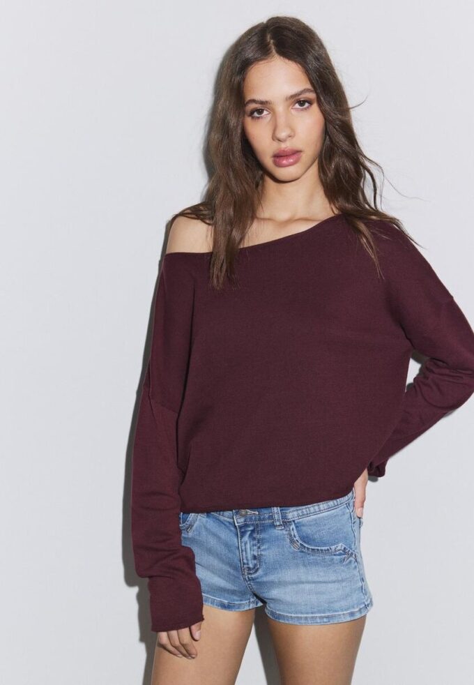 Pull court à col bateau