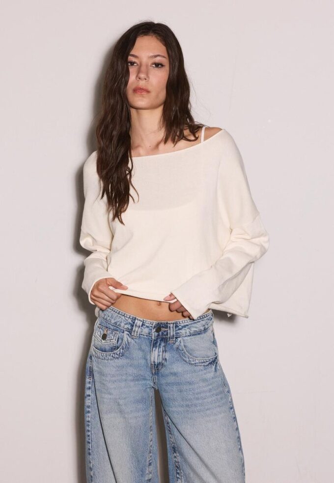 Pull court à col bateau