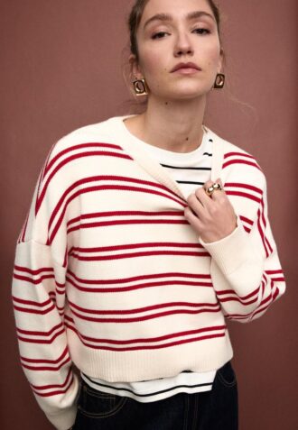 Pull court rayé en maille