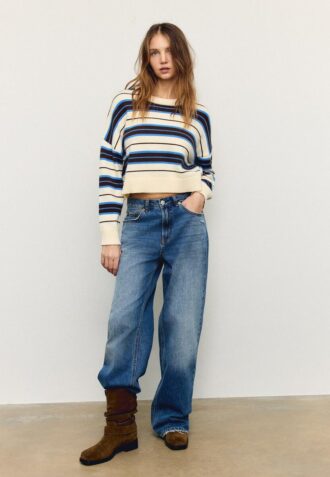 Pull court rayé en maille