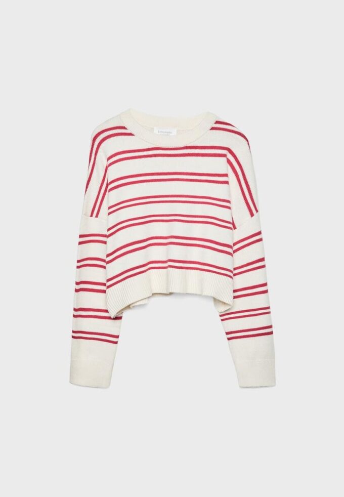 Pull court rayé en maille