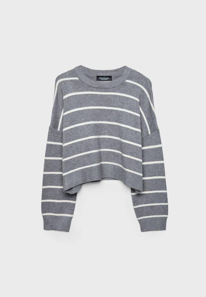 Pull court rayé en maille