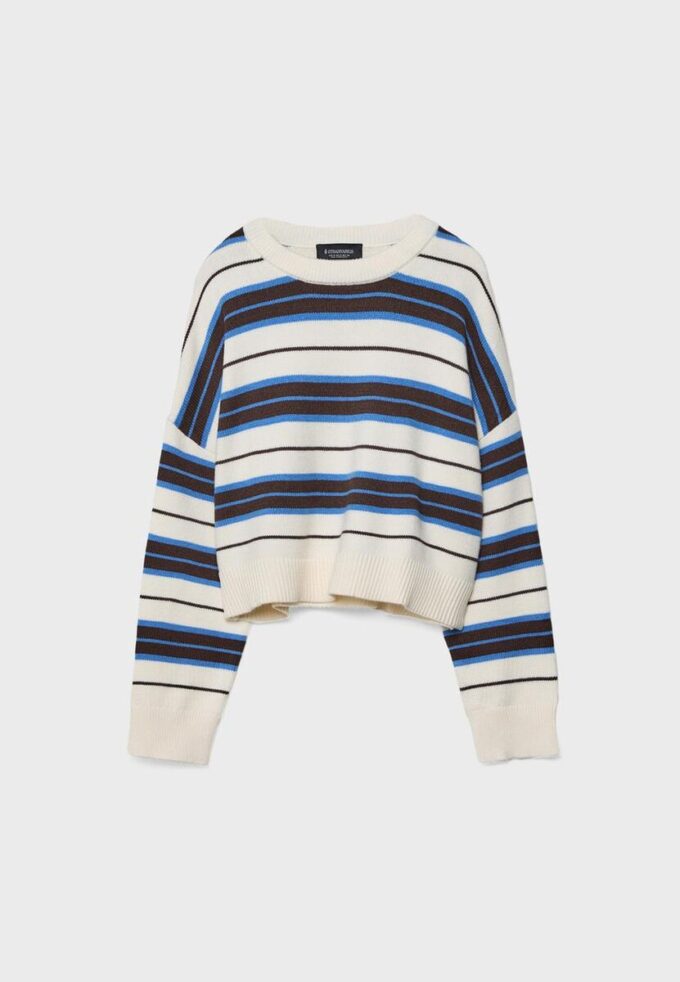 Pull court rayé en maille