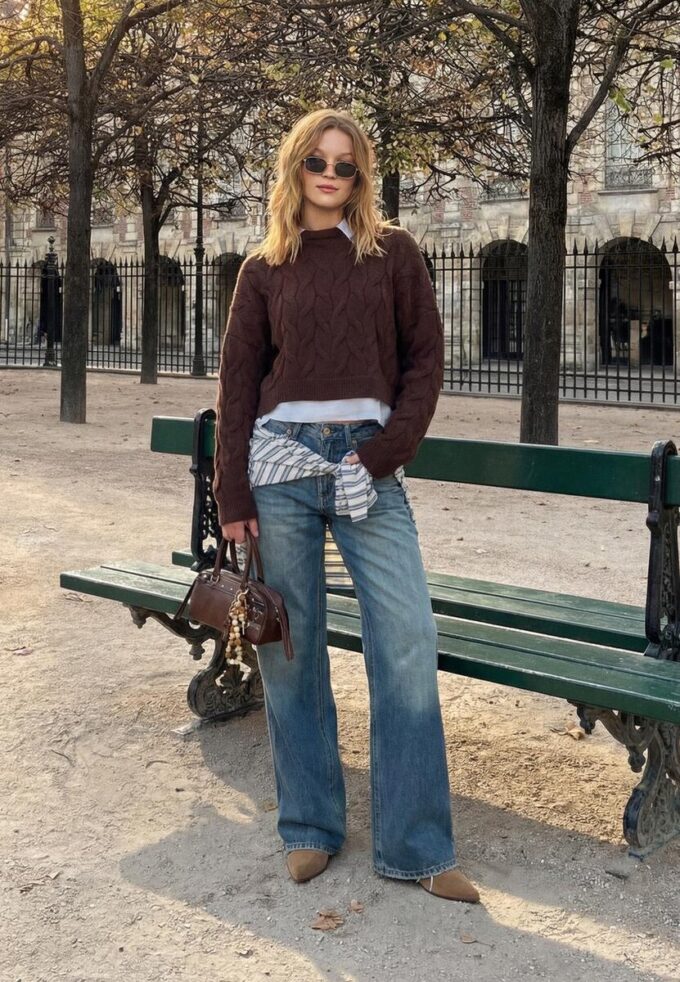 Pull en maille bicolore avec col amovible