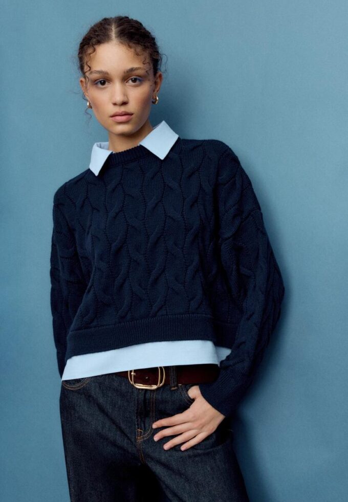 Pull en maille bicolore avec col amovible