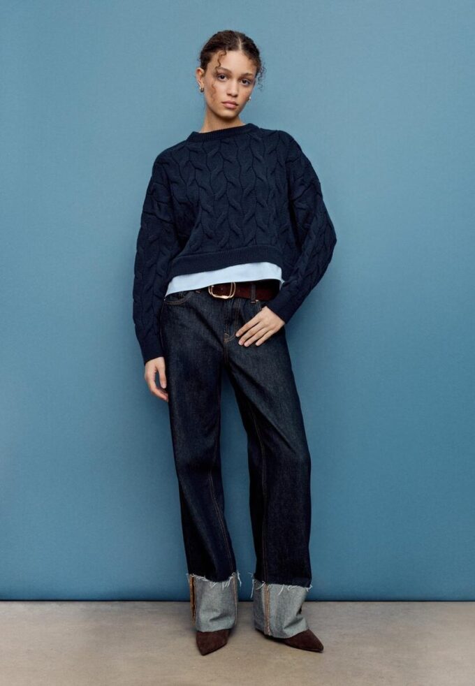 Pull en maille bicolore avec col amovible