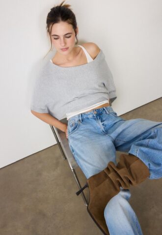 Pull en maille à col bateau avec superposition