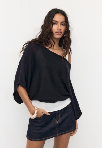 Pull en maille à col bateau avec superposition