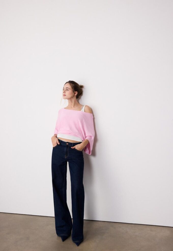 Pull en maille à col bateau avec superposition