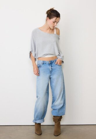 Pull en maille à col bateau avec superposition