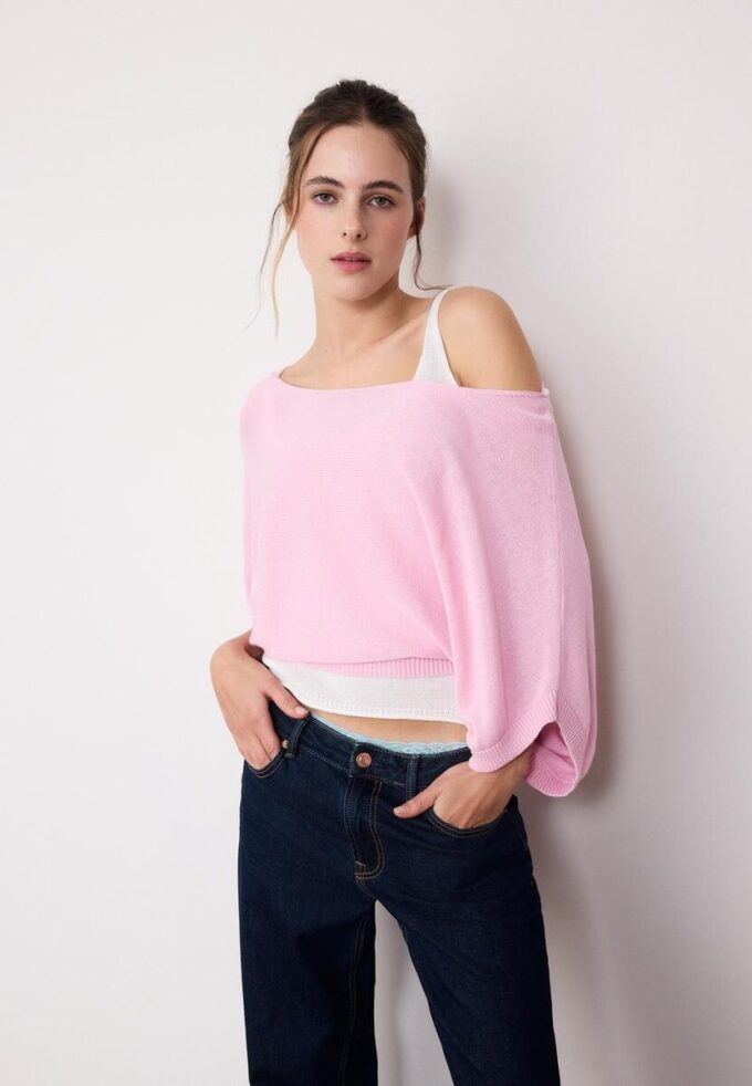 Pull en maille à col bateau avec superposition