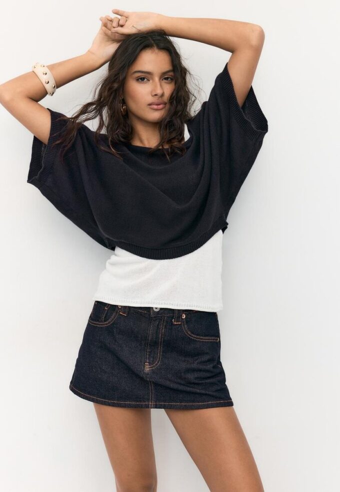 Pull en maille à col bateau avec superposition