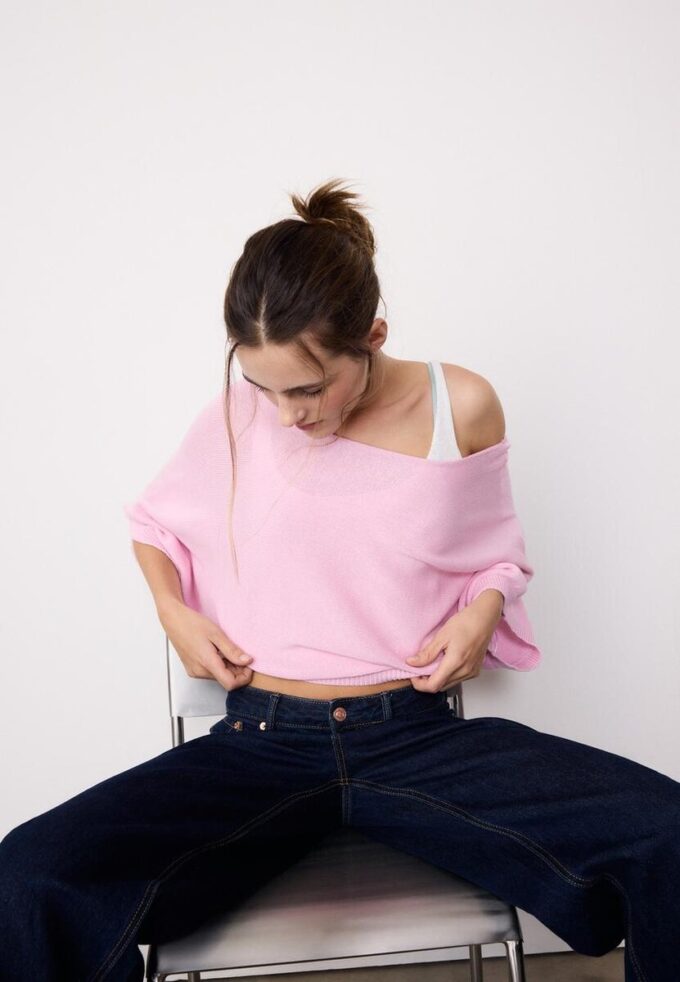 Pull en maille à col bateau avec superposition