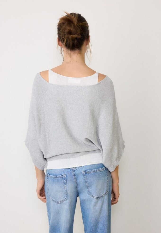 Pull en maille à col bateau avec superposition