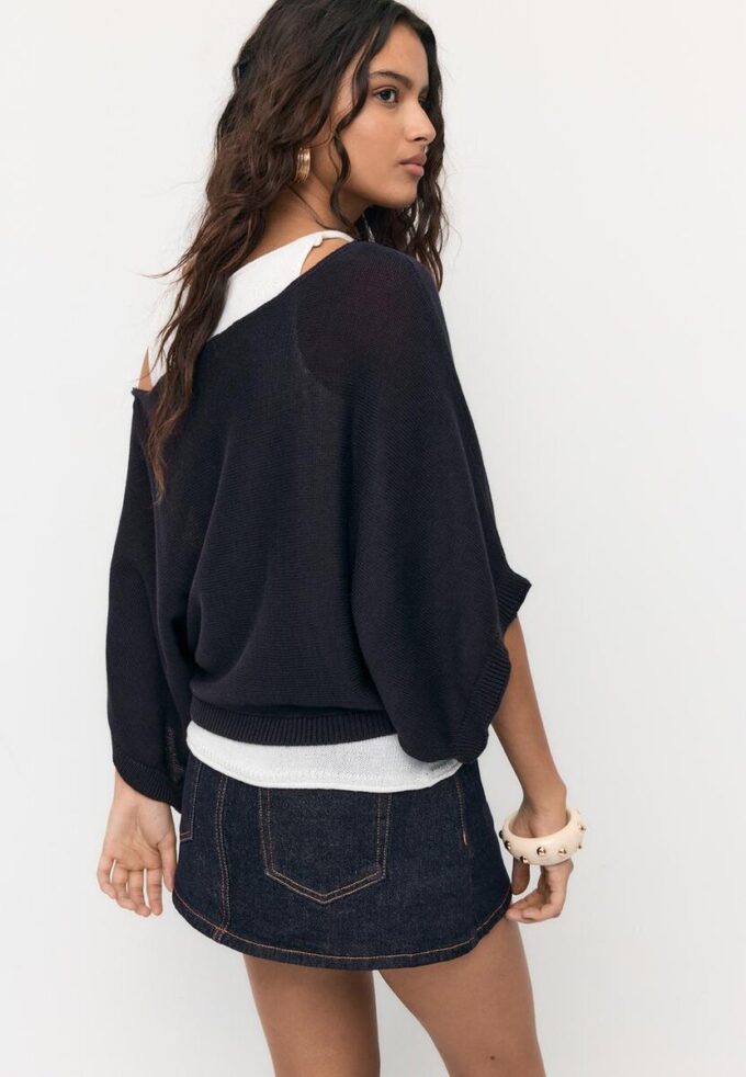 Pull en maille à col bateau avec superposition