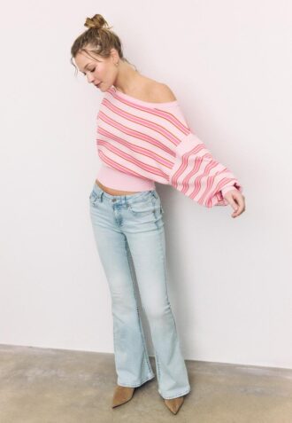 Pull en maille à ourlet côtelé asymétrique