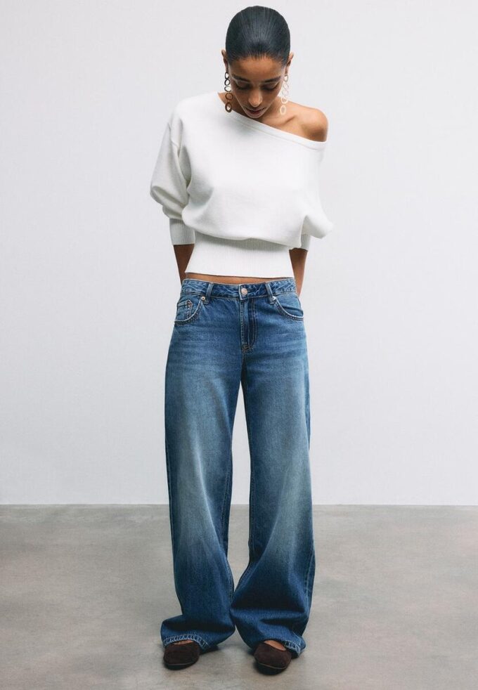 Pull en maille à ourlet côtelé asymétrique Pull en maille à ourlet côtelé asymétrique