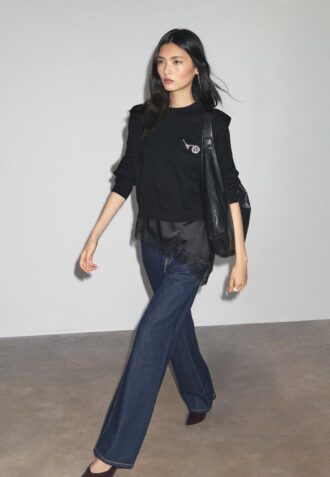 Pull en maille à épaules rembourrées