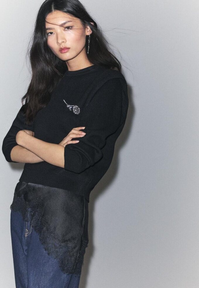 Pull en maille à épaules rembourrées