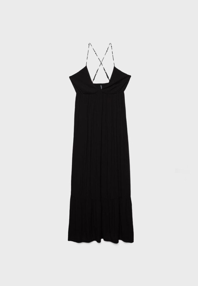 Robe longue en crêpe avec bretelles ornées de perles