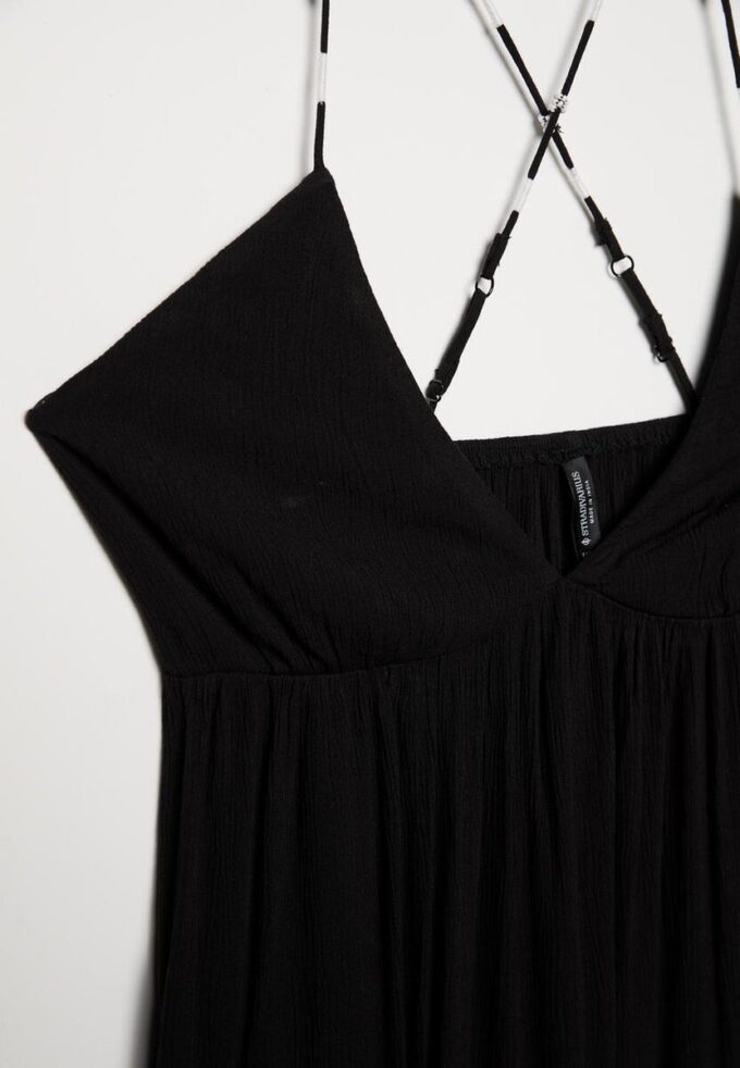 Robe longue en crêpe avec bretelles ornées de perles