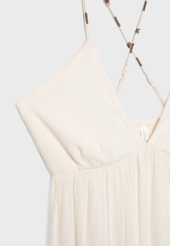 Robe longue en crêpe avec bretelles ornées de perles